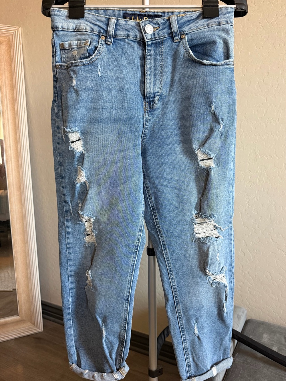 Indigo Blue Women's Distressed Boyfriend Jeans - Light Blue